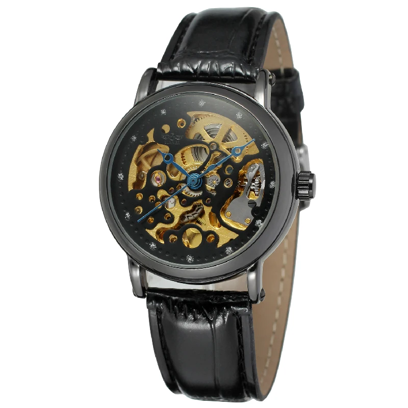 SHENHUA 38mm Case Ladies Clock Automatic Mechanical Women Watch Skeleton Dial Gunmetal Tone Steel Band horloges vrouwen