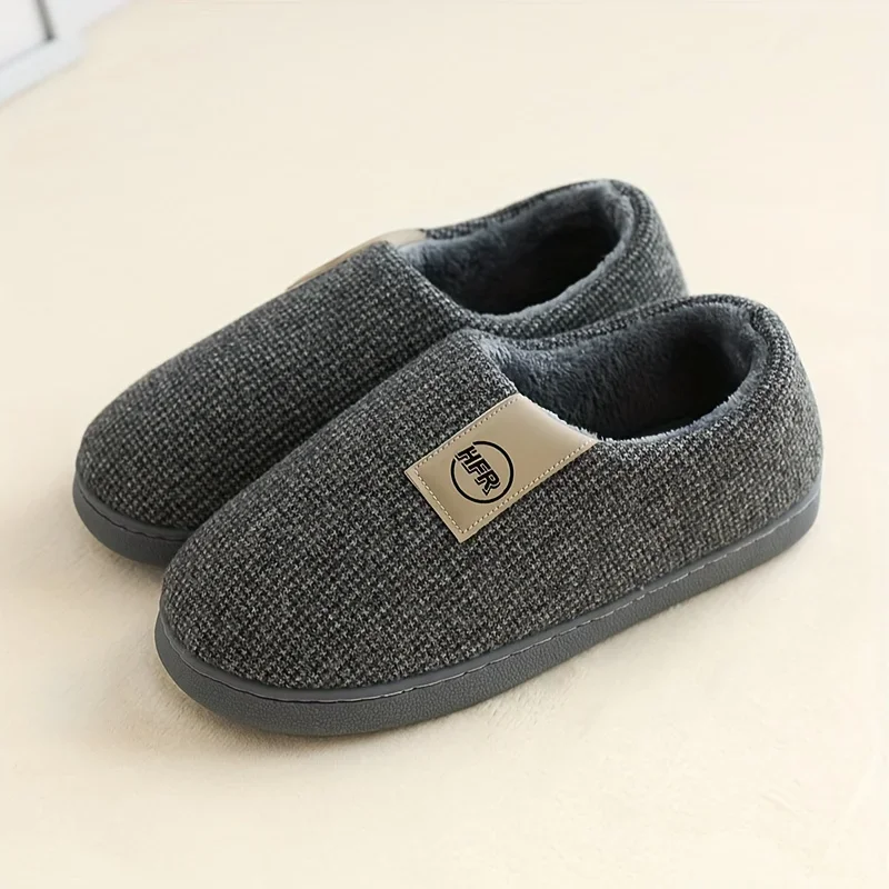 Winter Household Cotton Slippers Men Indoor Warm Plush Footwear Non-Slip Platform Slippers Couple Women All-in Package Shoes