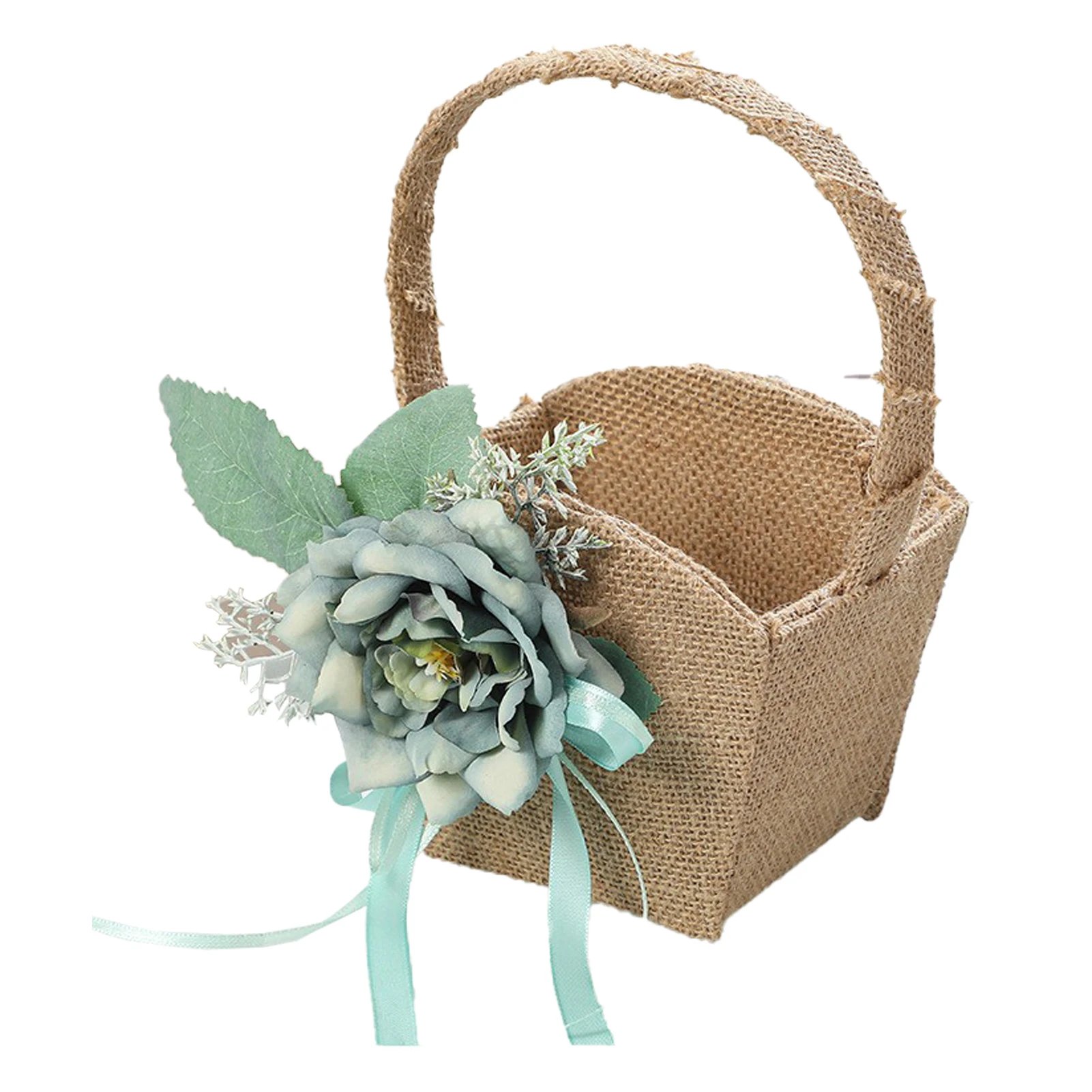 

Handmade Linen Flower Girl Basket Ring Pillow Set Romantic Ring Bearer Pillow For Wedding Party Decoration