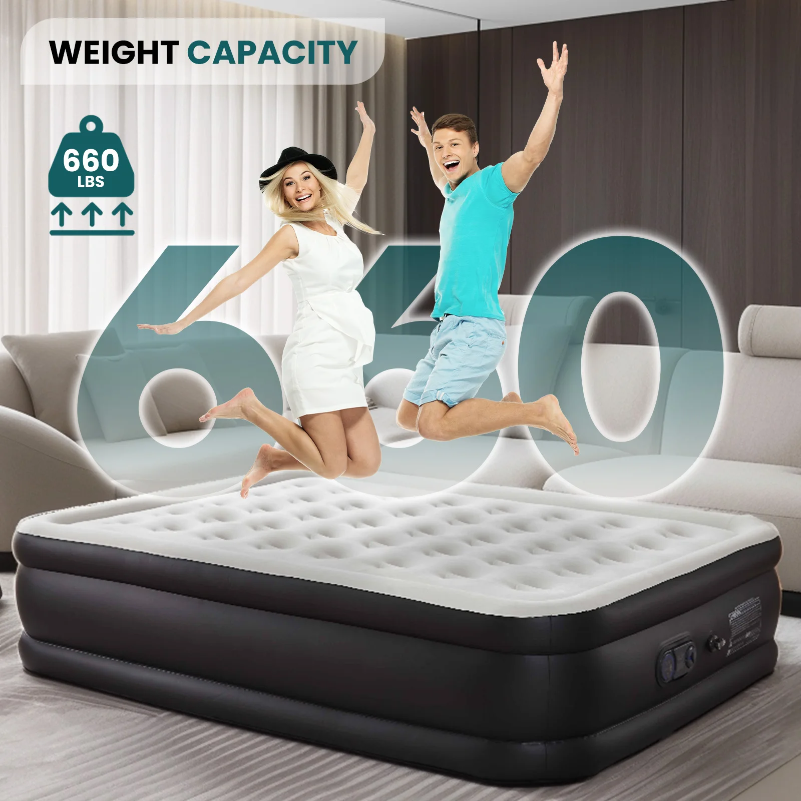 JHK 22IN Queen Size Air Mattress Blow Up Double Height Non-Slip Bottom Weight Capacity 660 lbs Air Bed for Bed Home or Camping image 4