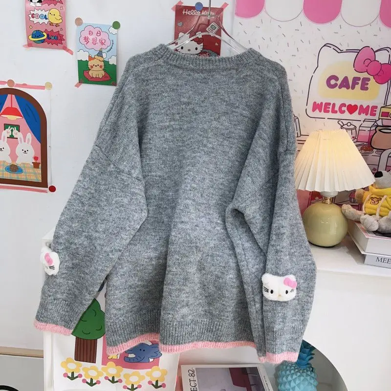 جديد الخريف والشتاء مرحبا كيتي حجم كبير لينة وشمعية لطيف الحلو الجاكار كسول نمط سترة المرأة الاتجاه بالجملة