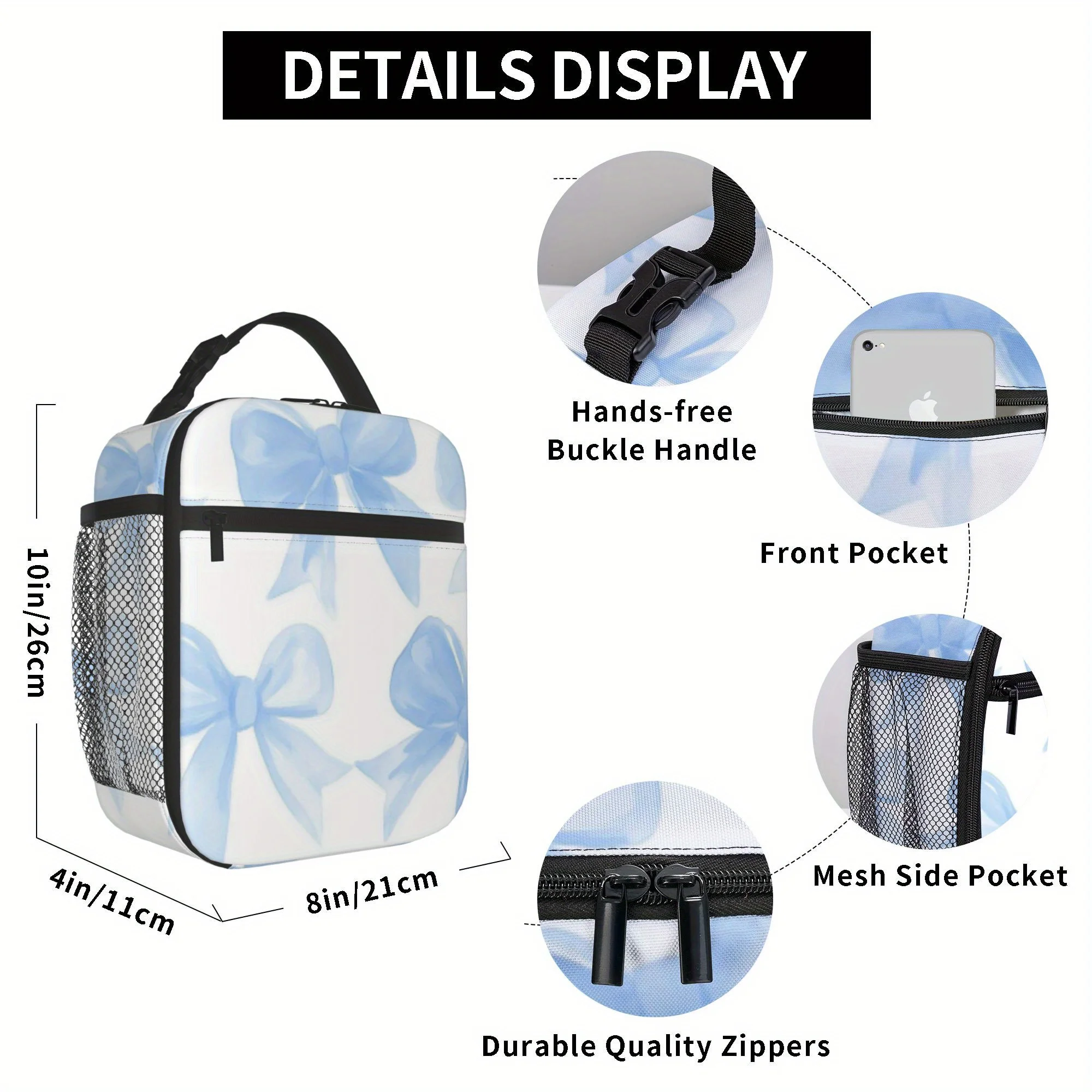 1pc Printed Light Blue Bow Pattern Thermal Bag, Insulation Bag, Insulated Bag. Not for Food Contact. Suitable for Home, Restaura