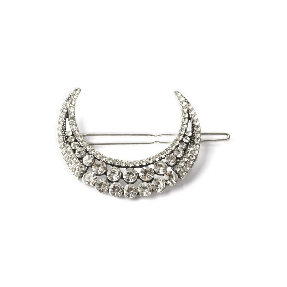 Pince à cheveux en forme de lune en cristal pour femmes, bijoux Vintage, épingles à cheveux, accessoires pour cheveux, argent doré, 1 pièce