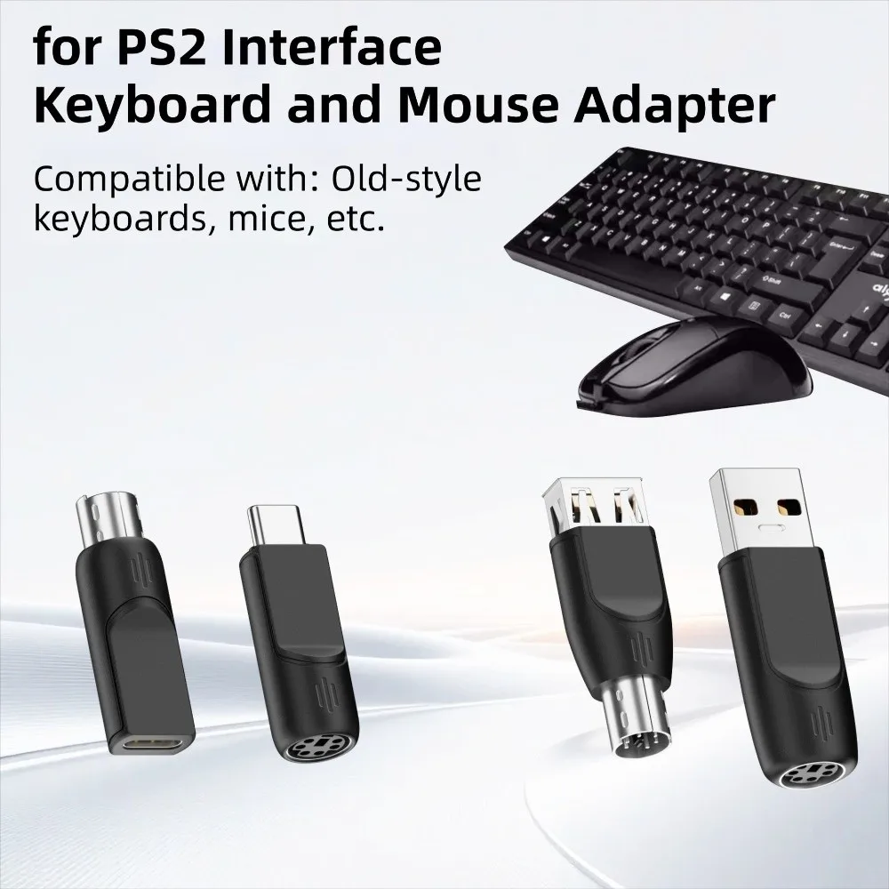 Universal for PS2 to USB Adapter PVC Compact for PS2 to Type-C Adapter Plug and Play Keyboard Mouse Connector Mouse Connection