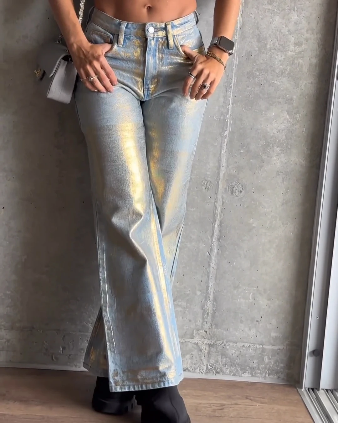 High Waist metal Straight Leg Jeans  Fashion Y2K Woman Simple Style Casual  Denim Pants  Trousers Vintage Casual Comfort Denim