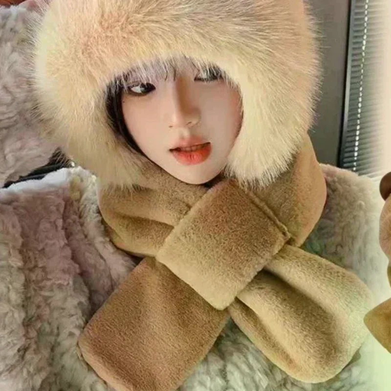 العصرية لطيف الكرتون كابيبارا قبعة وشاح الشتاء الدافئة وشاح قبعة للنساء الفتيات Kawaii الأذن حماية لينة فروي وشاح قبعة الهدايا