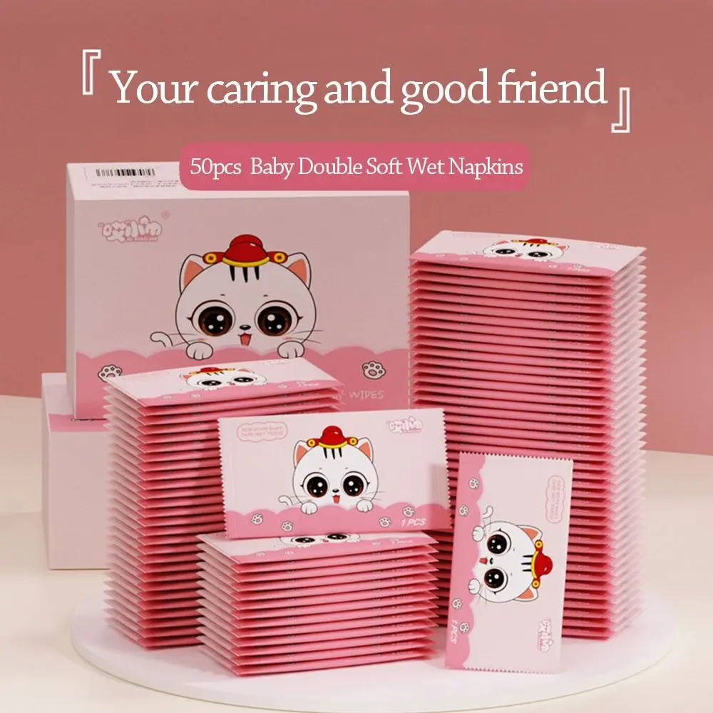 50pcs Cute Disinfection Baby Wet Wipes Non woven fabric Portable Tissue Hand Cleaning Wet Wipe Pouch Home
