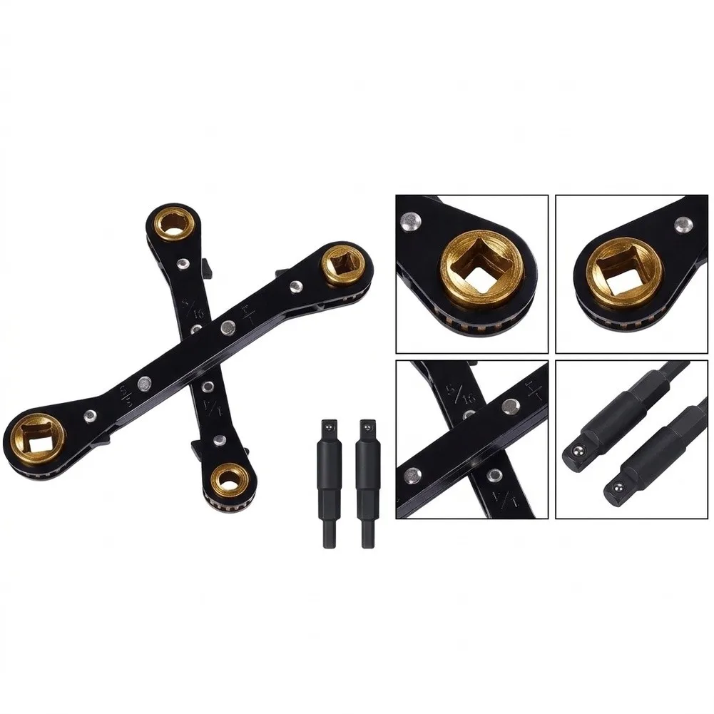 2 Pack Curved HVAC Ratchet Wrench Set With Hex Adapters 45# Steel For Air Conditioner Refrigeration For Service Repair Tool Kit