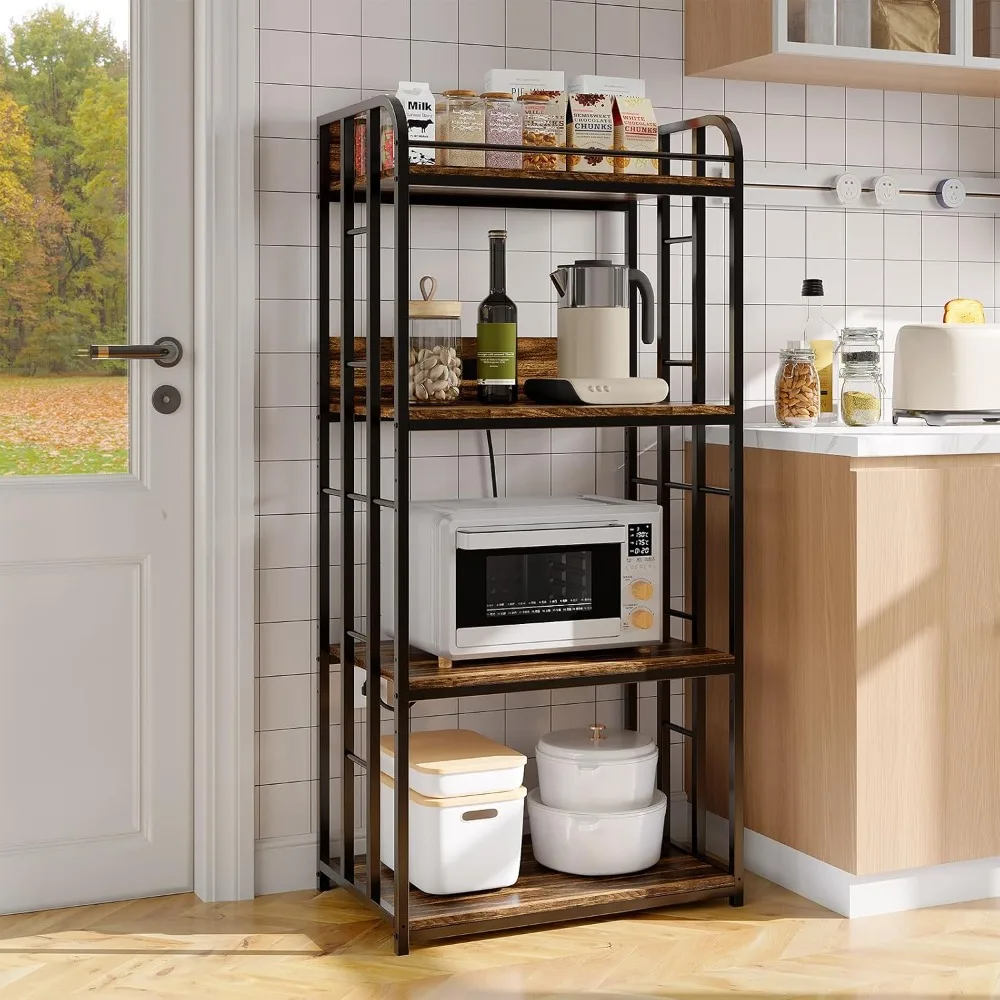 4 Tier Bakers Rack Freestanding Microwave Stand Heavy Duty Metal Frame Protective Barrier Space Saving for Living Room Garage