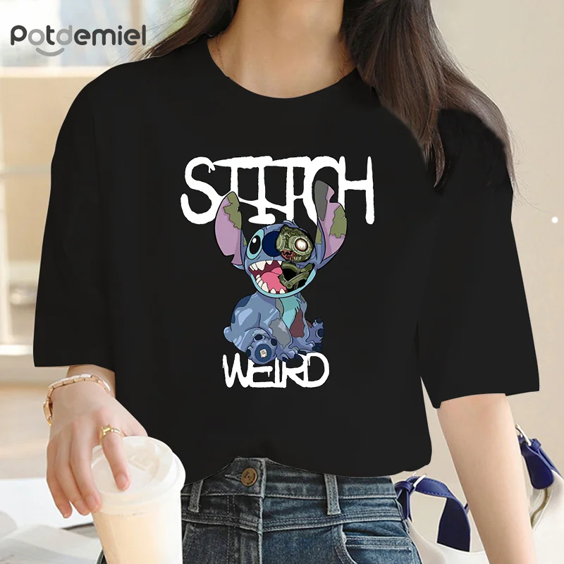 Creative cartoon cute women's T-shirt Cartoon Stitch fun luxury brand fashion women's shirt 2023 everything casual T-shirt