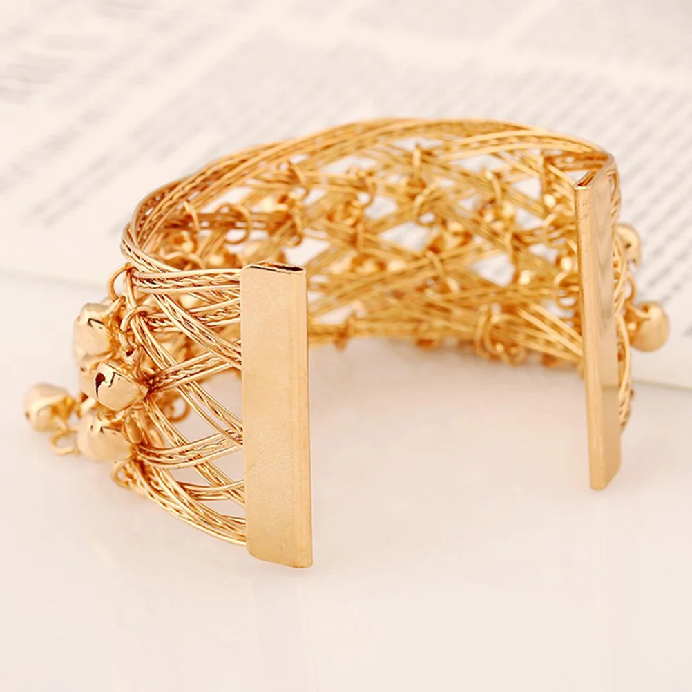 2 Pcs Bangles for Girls Bell Arm Chain Bracelets Women Supplies Clothing Items Charm Armlet Golden Decor