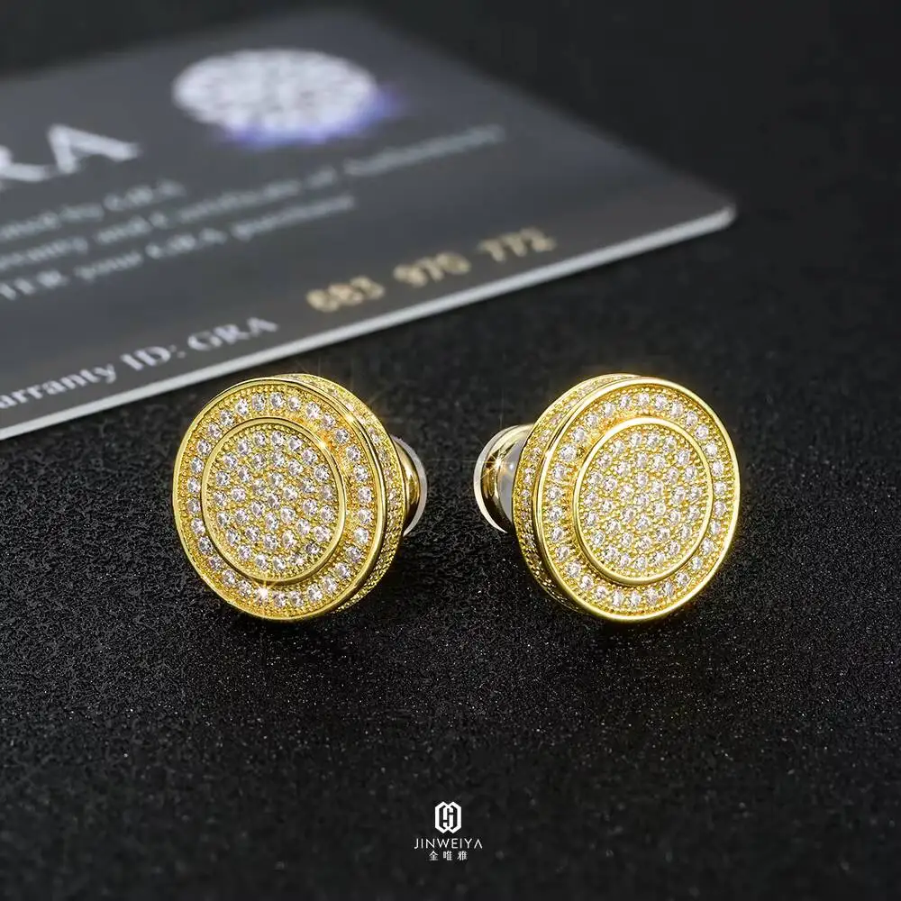 GRA Certified S925 Sterling Silver Gold Plated Round Cut 0.95ct Screw Back VVS Moissanite Diamond Cuban Stud Earrings for Men