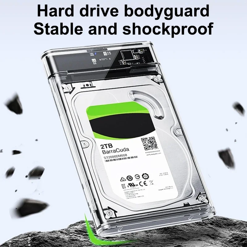 USB 2.0/3.0/Type C to SATA SSD HDD Enclosure, Tool-Free 2.5 inch 9.5mm External Hard Drive Enclosure, UASP/Max 2TB Supportive