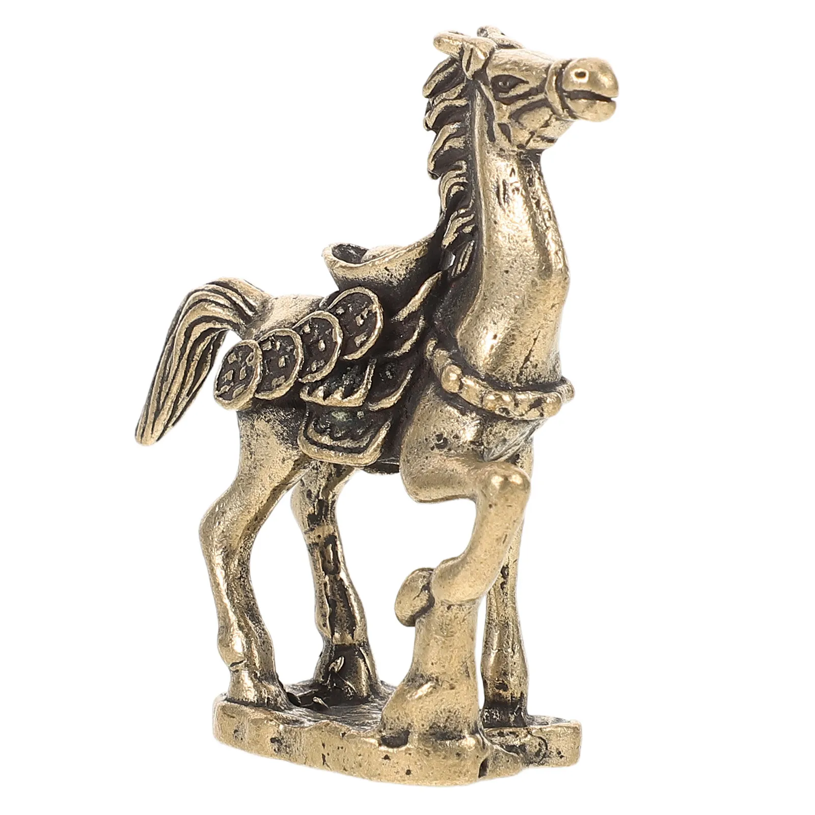 Chinese Zodiac Brass Horse Statue Feng Shui Wealth Decor Office Desk Tea Pet Home Decoration Copper Ornament Riding Horse Statue