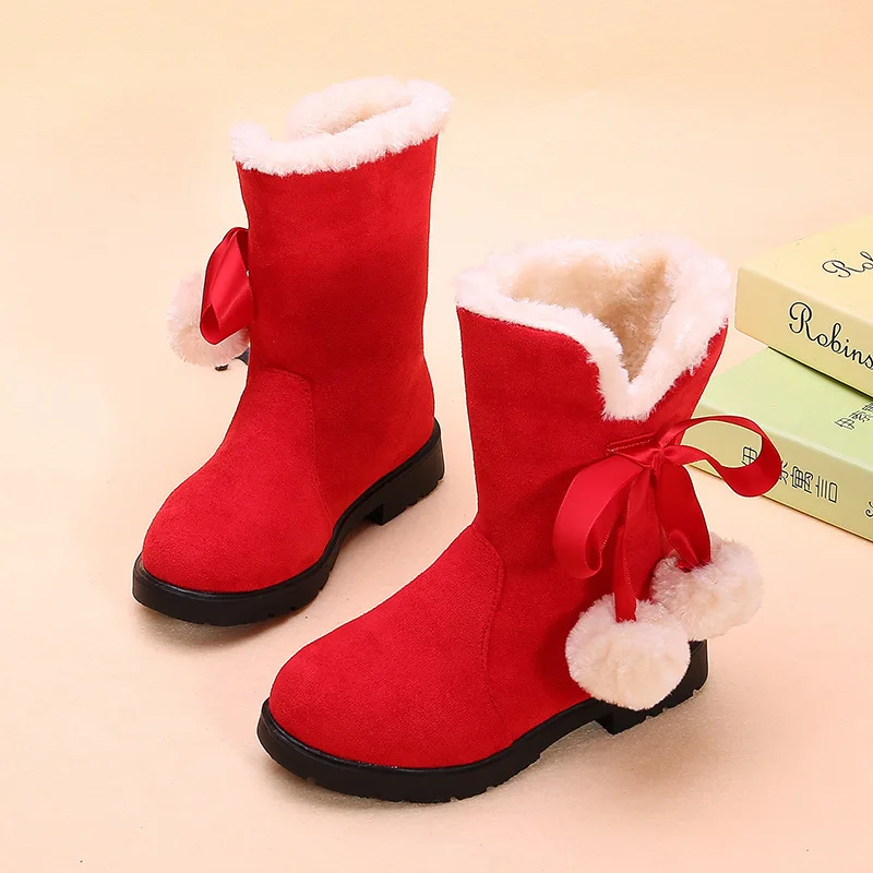 Children's Snow Boots for Girls Suede Leather Warm Plush Ankle Boots Fashion Elegant Kids Princess Winter Casual Shoes