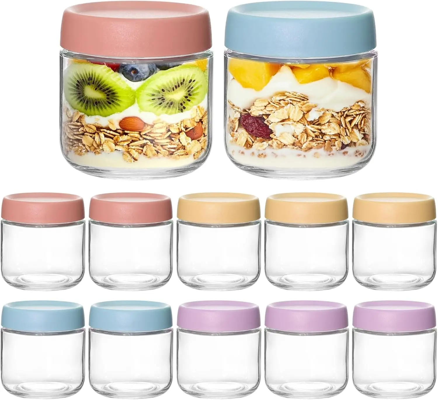 

12 Pack Overnight Oats Containers With Lids, 10 oz Wide Mouth Jars with Airtight Lids, Meal Prep Containers Food Storage G