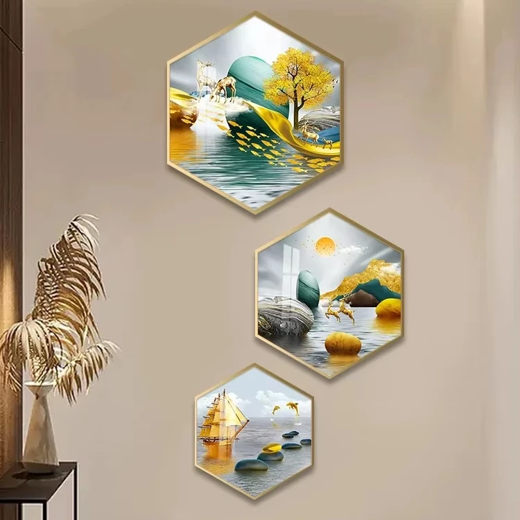 

Entrance porch hexagon elk decorative painting Welcome door wall hanging painting triple staircase mural wall hanging painting