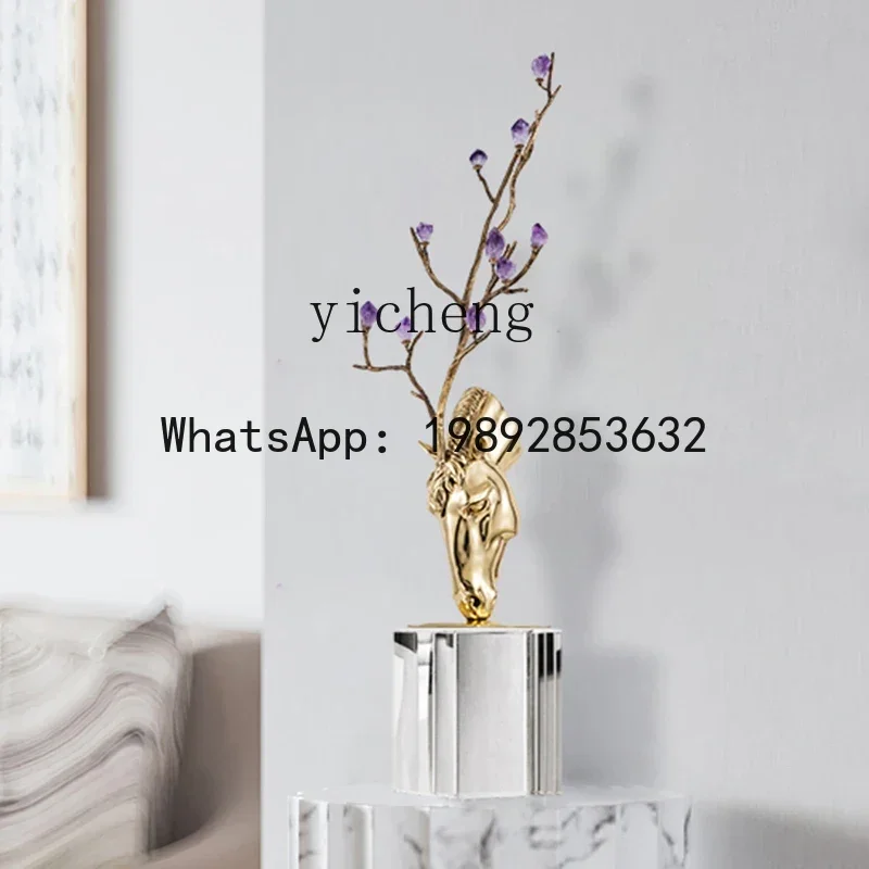 LYY  Brass Crystal Horse Decoration Hallway TV Cabinet Moving into the New House Opening Win Instant Success