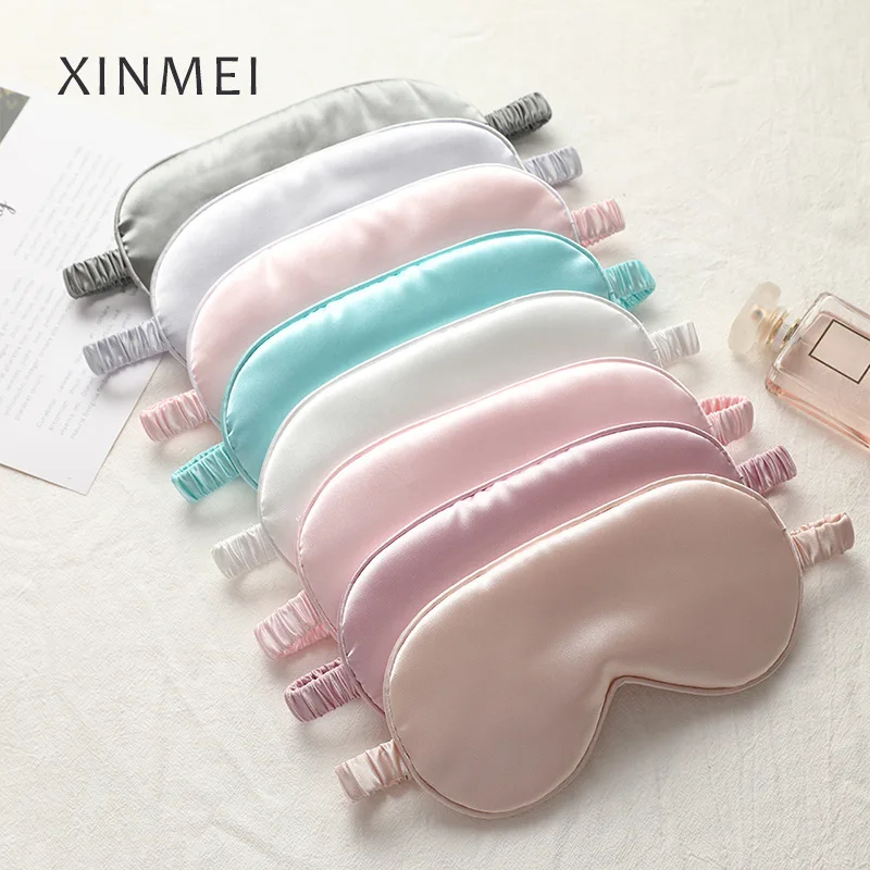 

New double-sided emulated silk shading eye mask sleep elastic travel lunch break eye mask printed aviation eye mask
