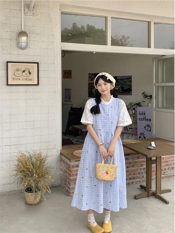 

plus Size Casual Embroidered Summer Outfit Women's Shirt Dress Versatile Short Sleeve High Waist Loose Fit Korean Style