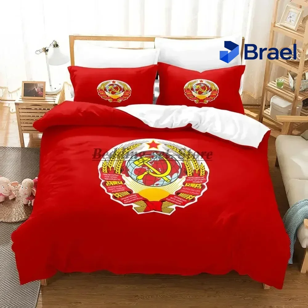 Exquisite 2023 Red Soviet Socialist Republic USSR Flag Bedding Set Single Twin Full Queen King Size Bed Set Aldult Kid Bedroom S
