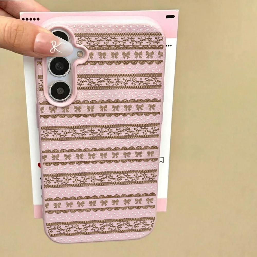 Retro-Schleifenmuster Lychee-Handyhülle für Samsung A17 A37 A57 5G A56 A55 A54 A36 A35 A34 A26 A16 A07 A06 A53 A15 Hüllen