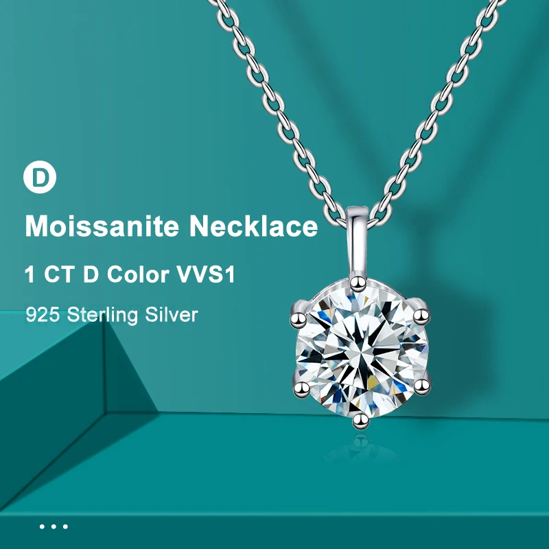 2.0ct VVS1 D Color Moissanite Necklace 925 Soild Sterling Sliver Chain with Certificate Fine Jewelry for Woman Jewelry