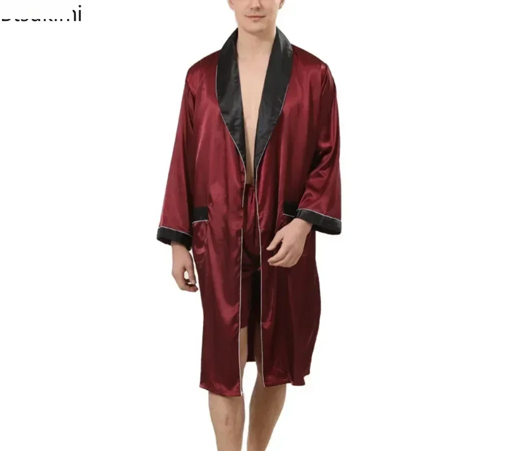 Men's Summer Casual Silk Robe Sets Sleepwear Robe&Shorts Two Pieces Man Satin Comfortable Kimono Gown Housewear Bathrobe