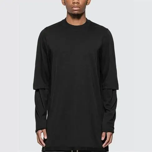 

Loose Double Layer Long Sve T-irt Hoodie Sle Men's Faion Urban k Pioneer Fake Two-Piece Spring New Arrival