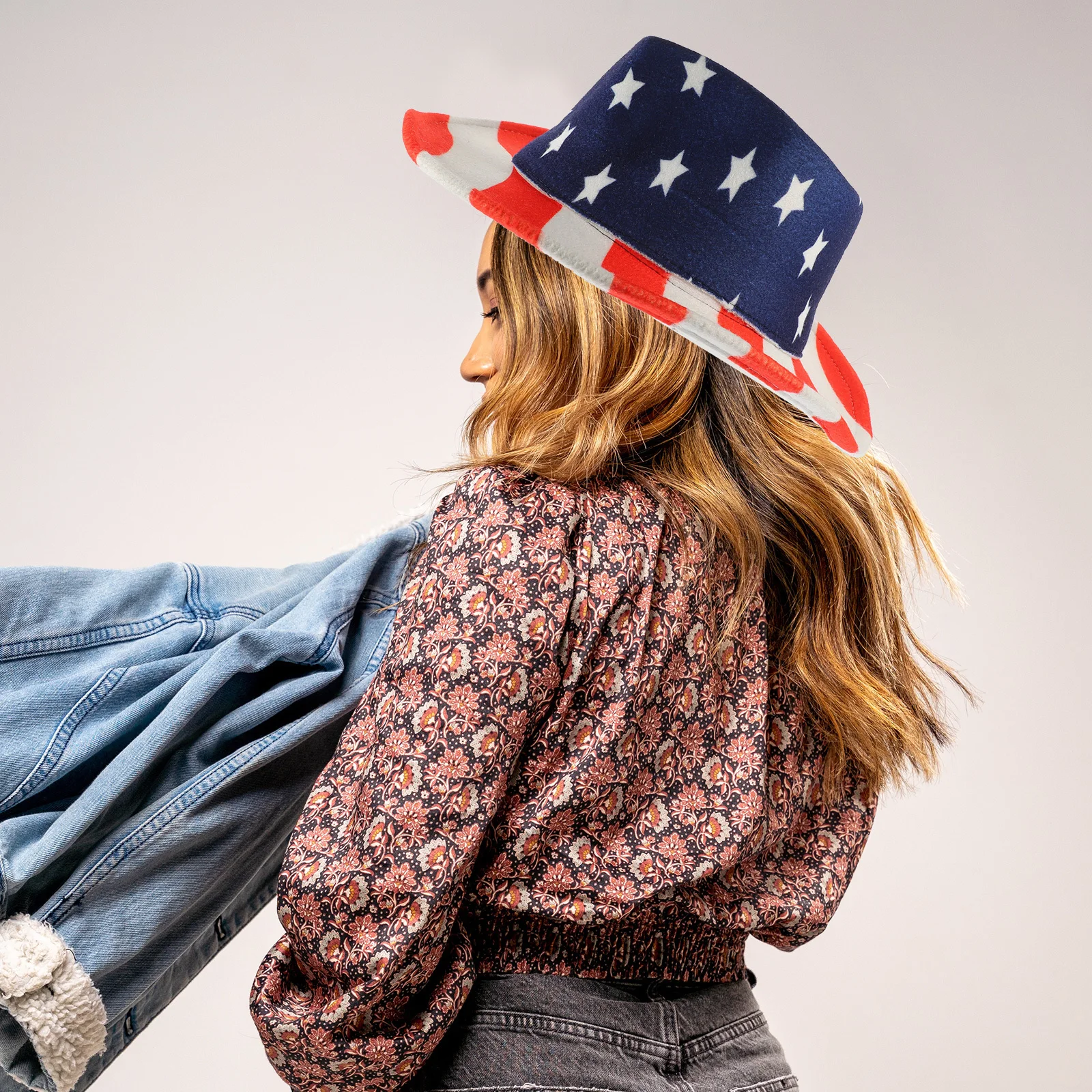 1 szt. Kapelusz kowbojski z motywem flagi amerykańskiej, lekki, patriotyczny dodatek na Dzień Niepodległości, 4 lipca, imprezę w stylu western.