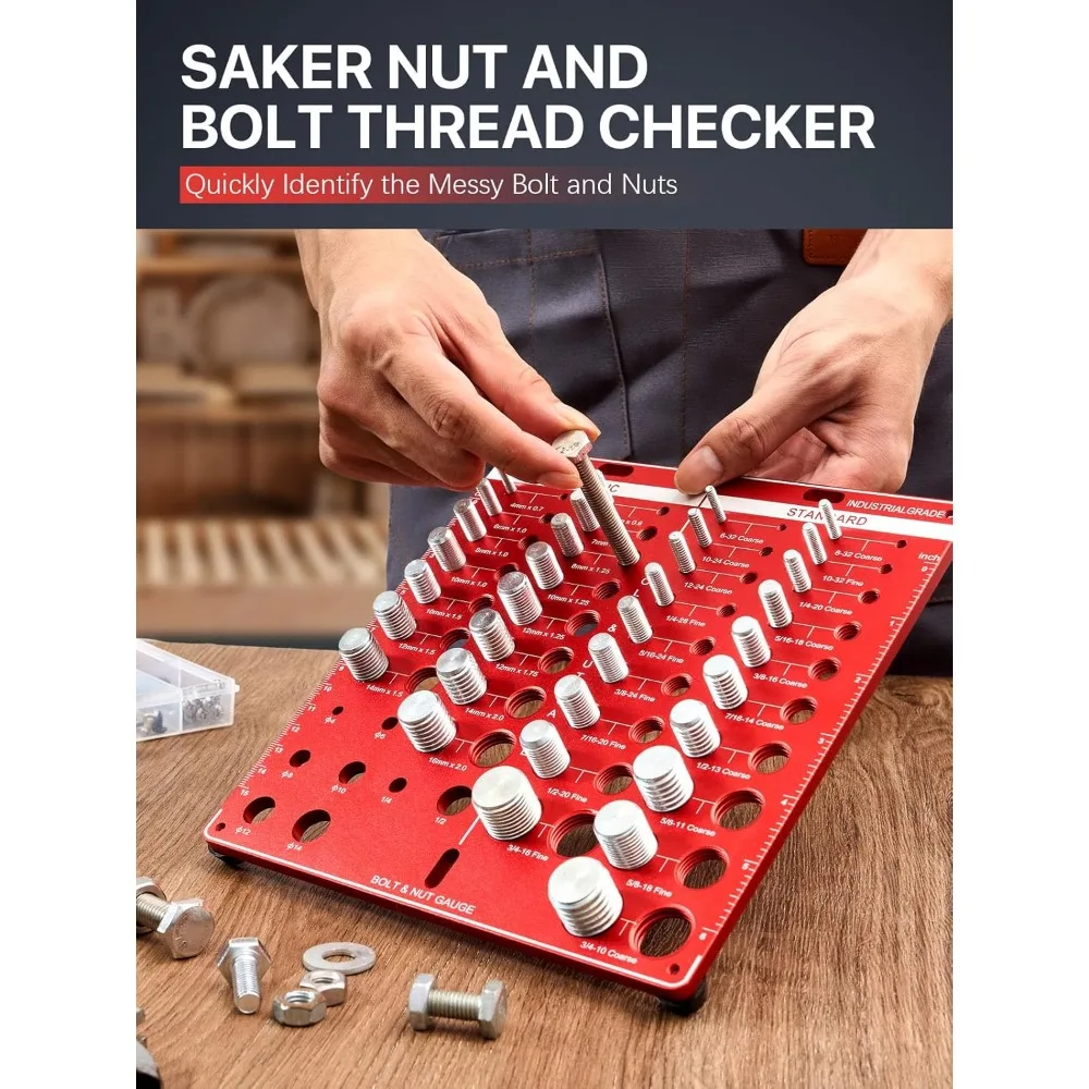 34PCS Thread Identifier Gauge Screw Nut & Bolt Checker, 15 Metric 19 Standard, Append 8 Sizes Drill Gauges Measuring Tools