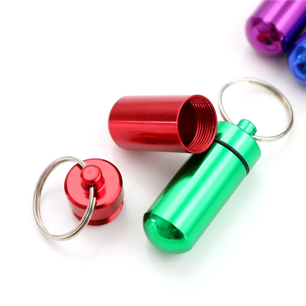 5Pcs Waterproof Mini Aluminium Pill Box Case Bottle Holder Container Keychain