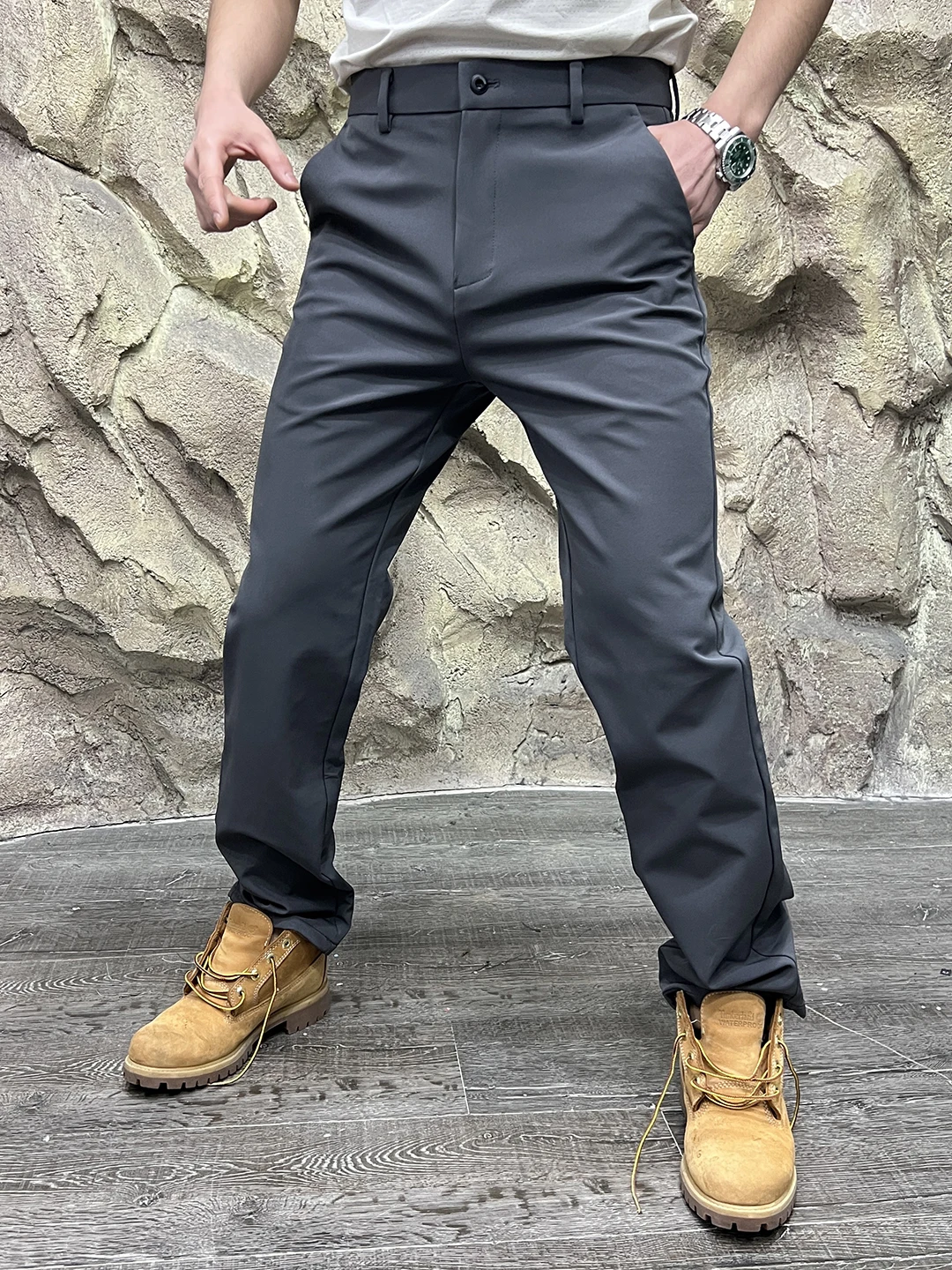 سراويل رجالية كاجوال قابلة للتنفس مبطنة حرارية مريحة وقابلة للتمدد للخريف والشتاء سراويل تقنية مقاومة للماء عالية...