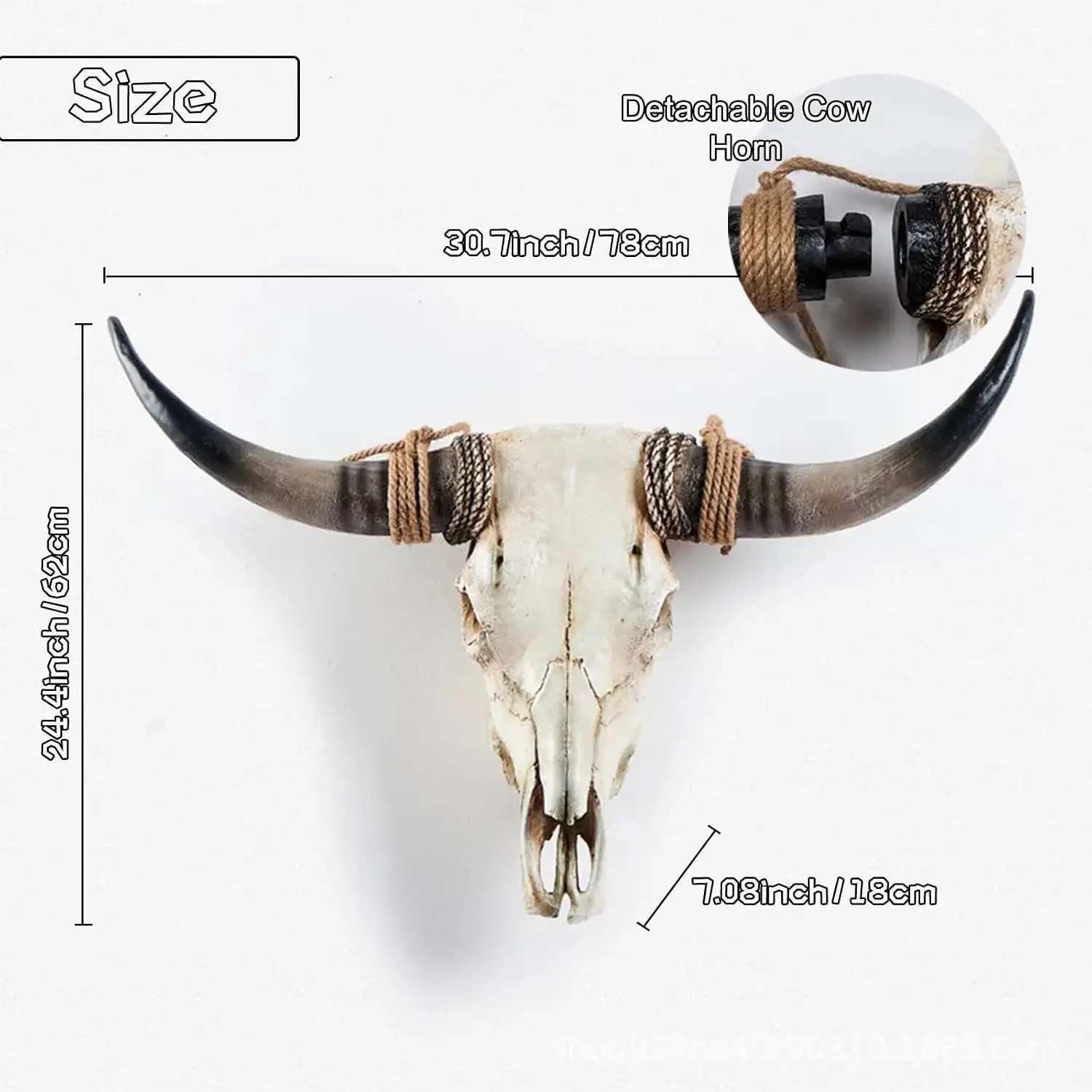 Hand-Carved Longhorn Cow Skull Wall Hanging, 31x24x7 Inch Brown Authentic Real Taxidermy Animal Skull Decor, Unique Faux Wall Plaque Art Crafts, Long Horns Farmhouse Wall Decor