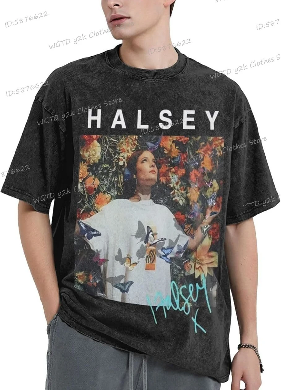 Модная хлопковая футболка с принтом Halsey для женщин и мужчин, винтажная уличная одежда с короткими рукавами, Музыкальный тур Halsey 2025, повседневные потертые футболки