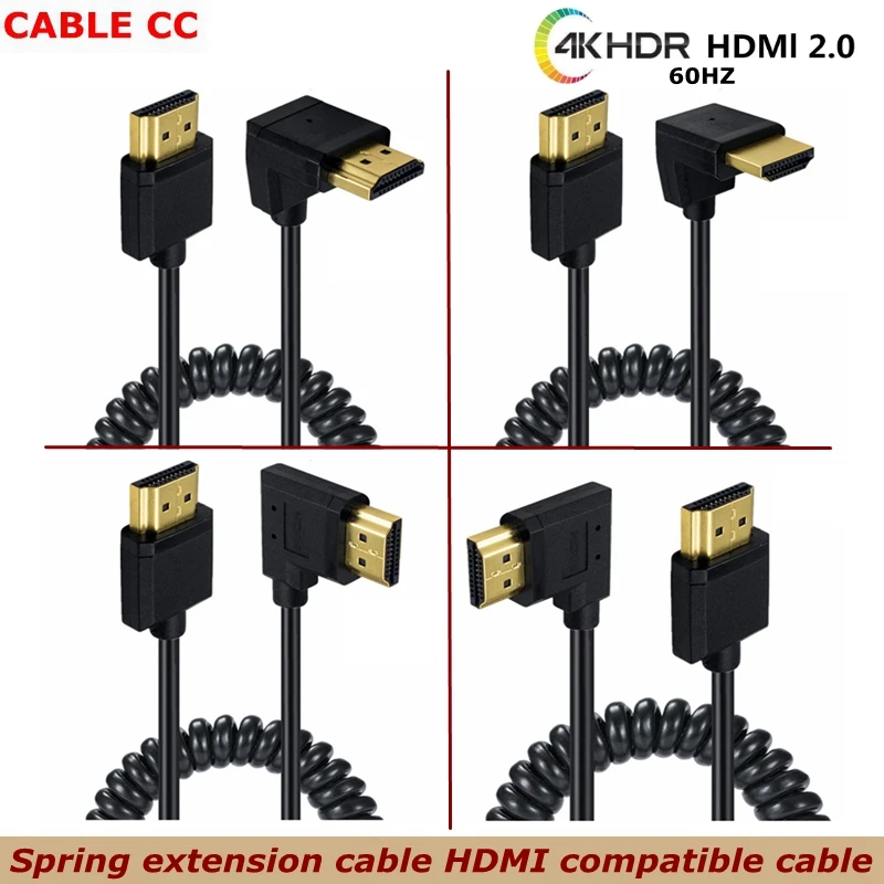 New 4K*2K@60HZ OD 3.2mm HDMI-compatible Spiral Cable HDMI-compatible 2.0 to 90 DegreeStretch Spring Flexible Thin HD Cable