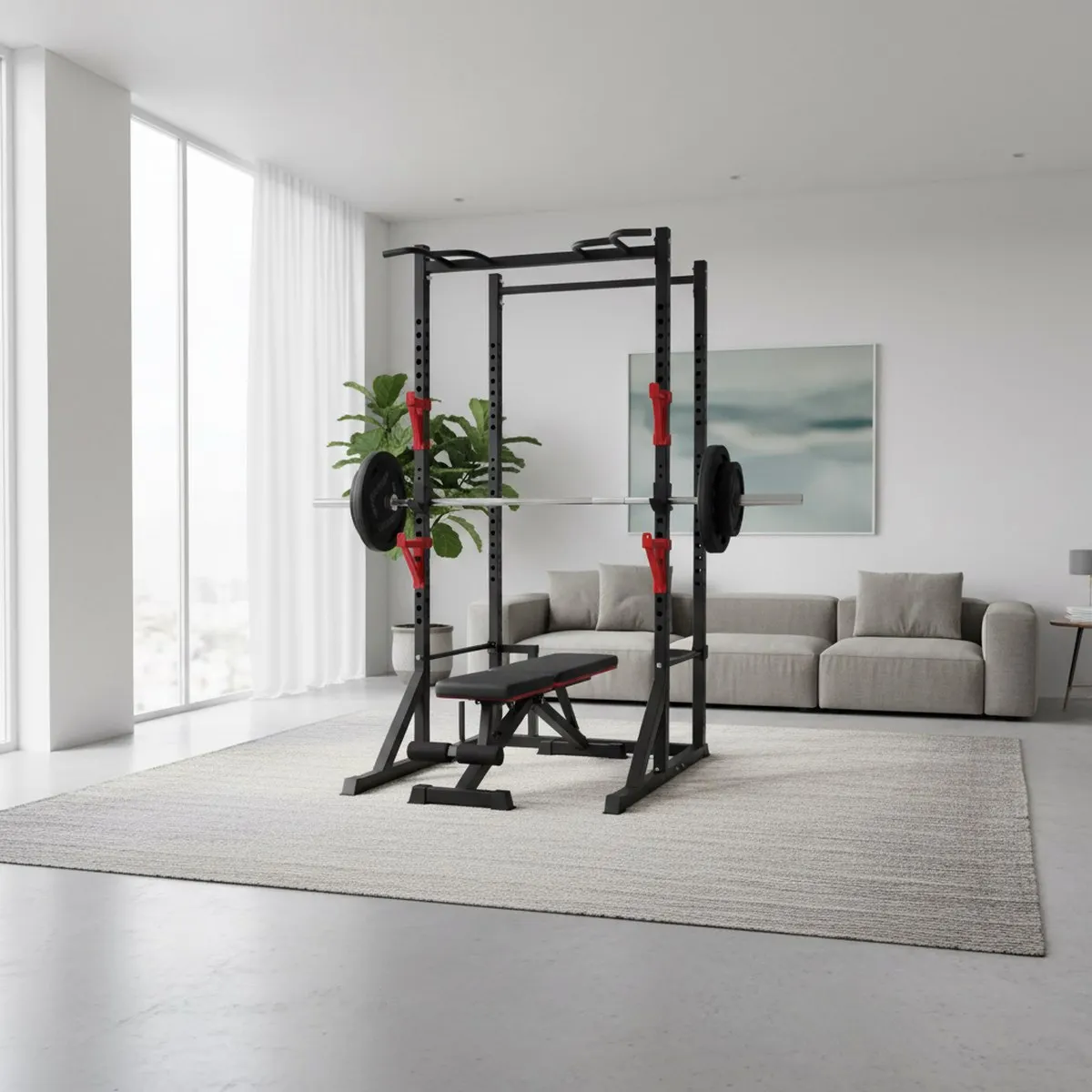 Adjustable Power Rack with Pull Up Bar Home Gym Squat Stand Heavy Duty Fitness Equipment view 3