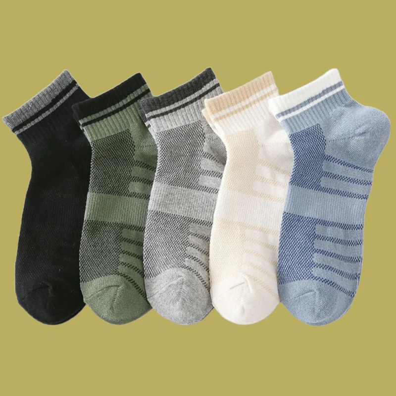 

5/10 Pairs 2024 New Thin Boat Socks Solid Color Mesh Breathable Cotton Socks Men's Spring And Summer Sports Short Socks