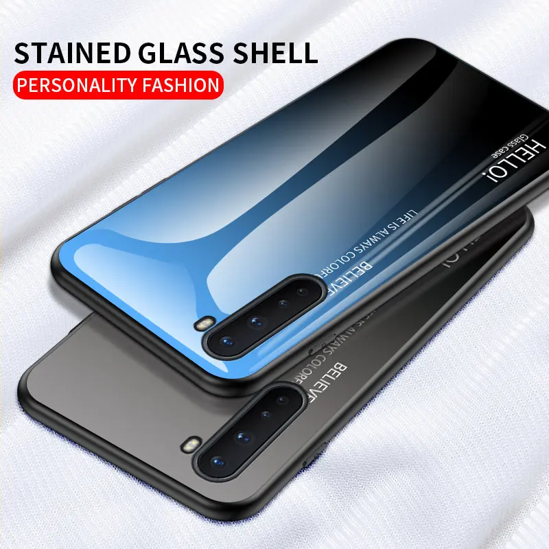 Oneplus 8 Nord AC2001 AC2003 5G Case Gradient Tempered Glass Back Cover Hard Case For One Plus Oneplus 8 Nord 5G Shell Protector