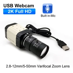 HD 2K PC Webcam 5-50mm Varifocal CS Lens 4MP 2560x1440 risoluzione fotocamera USB ad alta velocità microfono incorporato videocamera UVC OTG