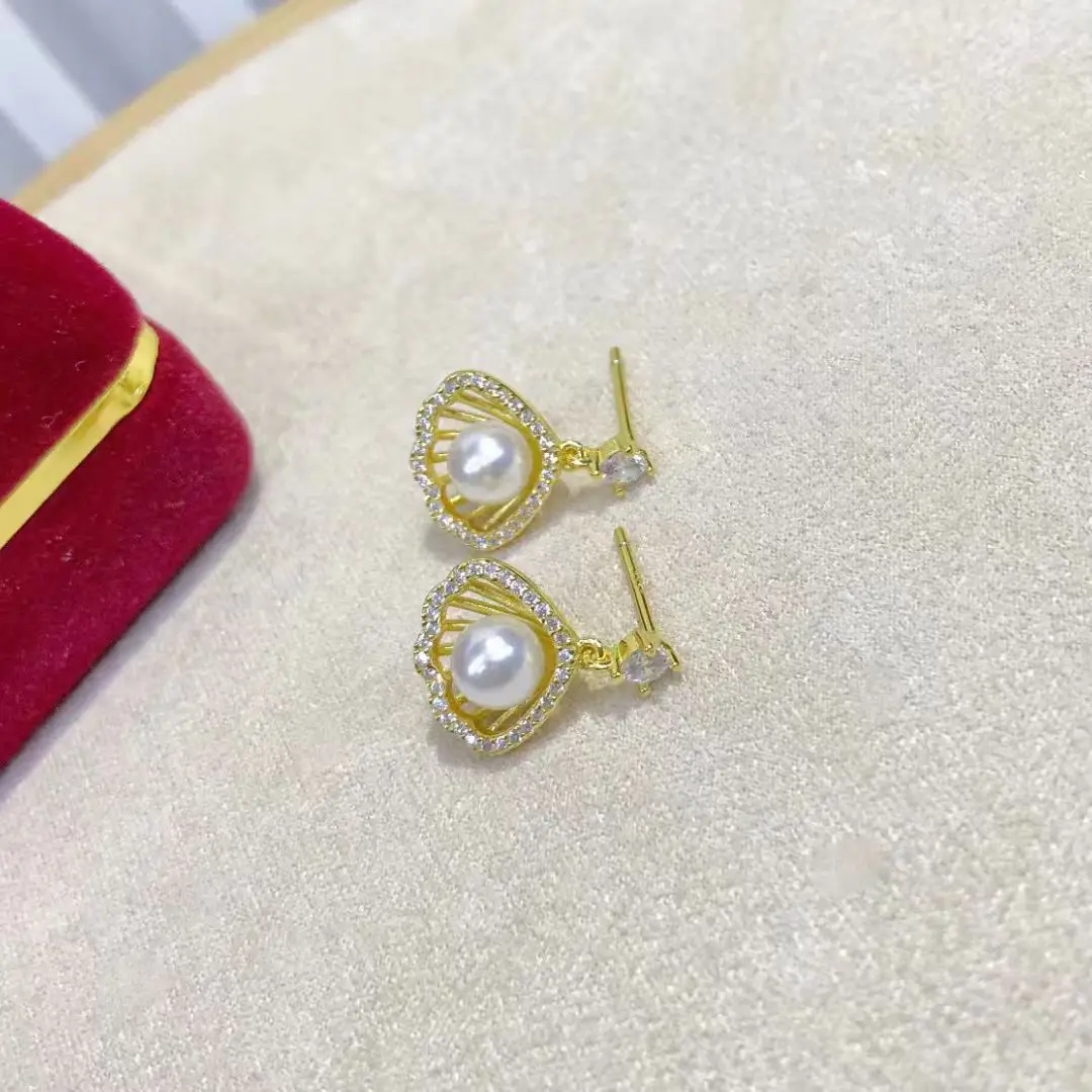 

Wholesale S925 Sterling Silver Earrings Mount Findings Settings Base Mounting Parts Accessory for 5-6mm Pearls 5 pairs/lot