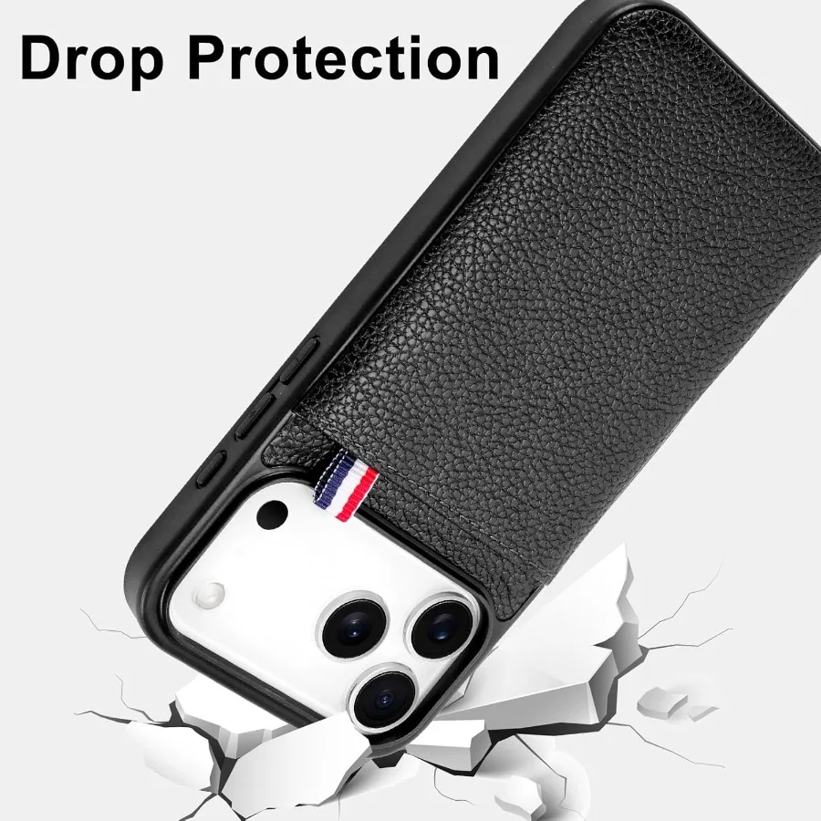 Черный кожаный чехол-кошелек для телефона с держателем для карт для iPhone 17 Pro 2025, совместимый защитный чехол для мужчин и женщин — прочный Sli