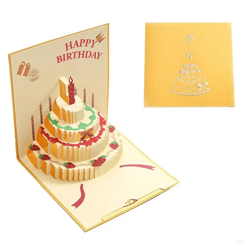 45BE Kue Ulang Tahun Pop-up Card 3D Kartu Ulang Tahun Kartu Ucapan Kartu Pos Hadiah