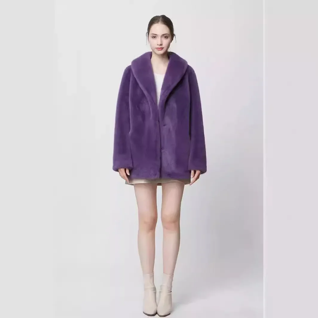 Kurtka damska zimowa z futra norek KIDCRKJ, jednolita, zapinana na jeden guzik, polarowa odzież wierzchnia, elegancka, ciepła, puszysta, damska kurtka ze sztucznego futra.