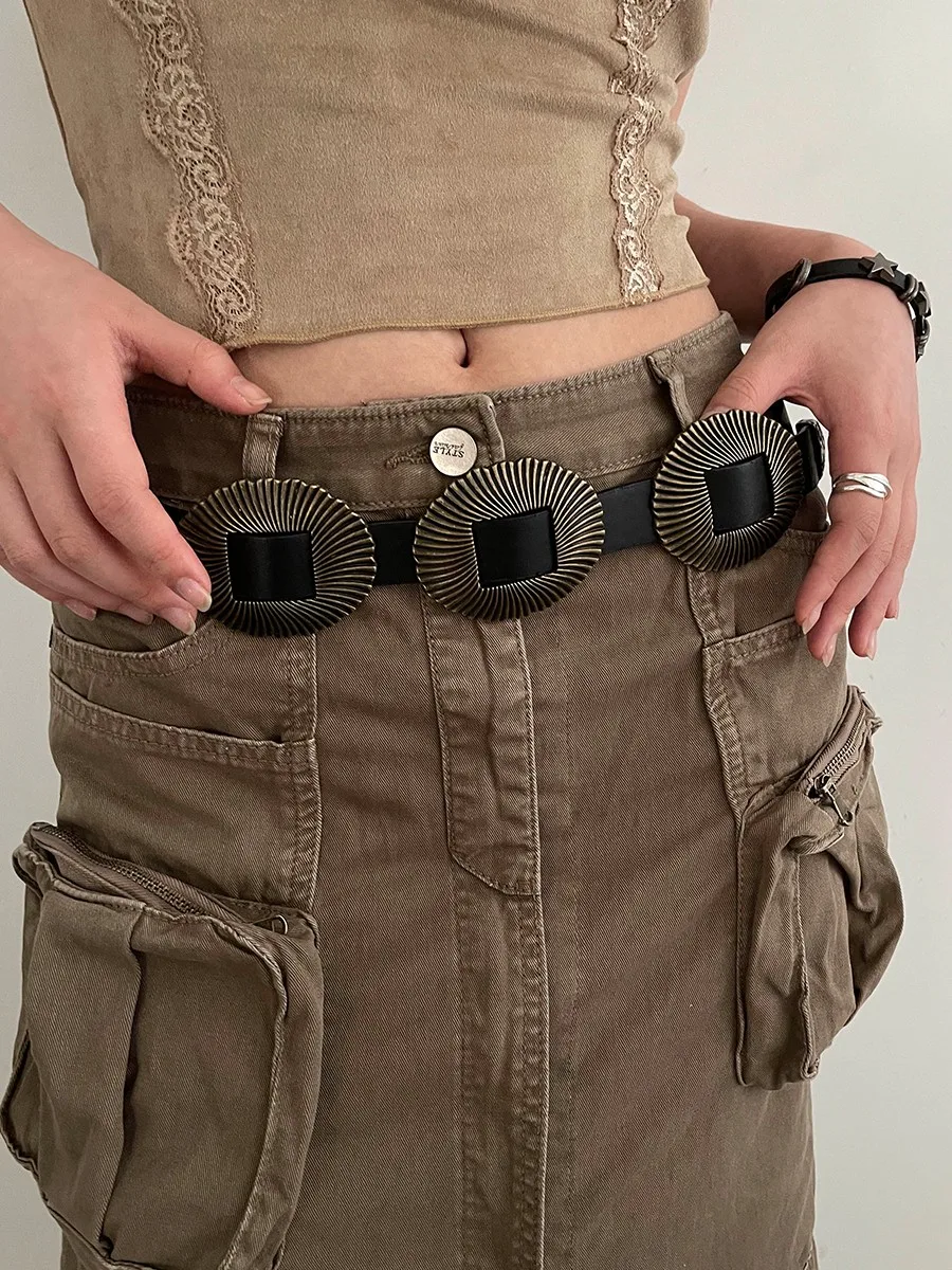Western Belt For Women 2025 New Vintage Shell Pattern Leather Belt Korean Style Versatile Match With Jeans Belt Ins Style