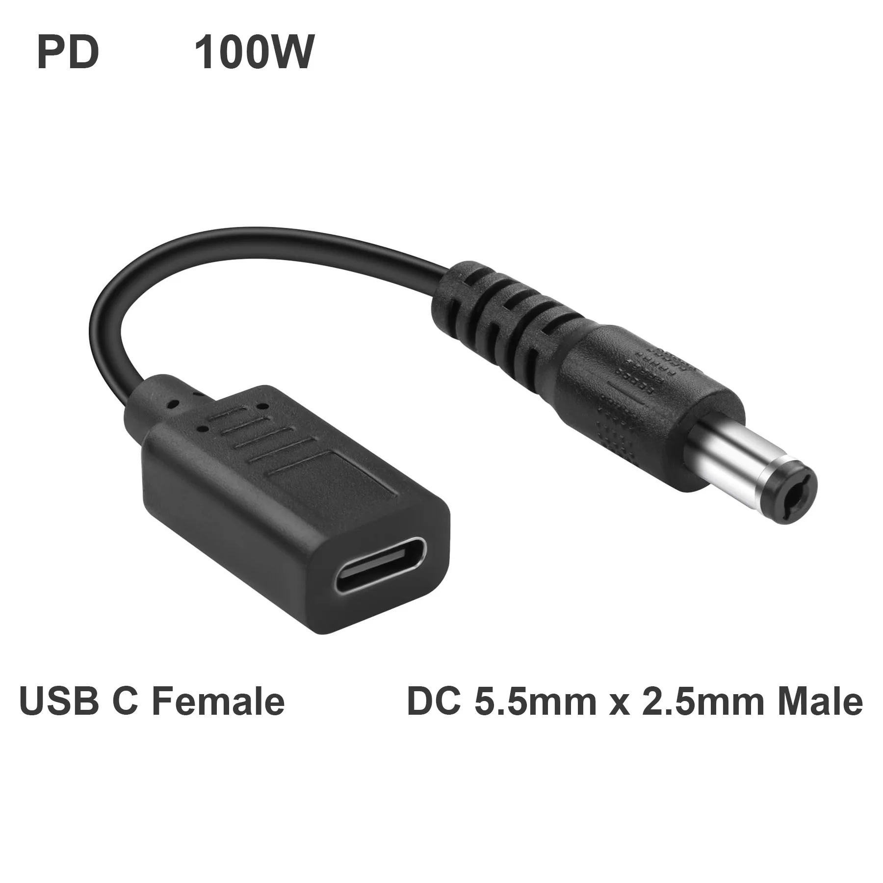 DC to USB-C Female Power Adapter Cable 5.5 x 2.5 2.1 Male to USB C Female PD Charger Power Bank 20V/5A 100W Laptop Router CCTV