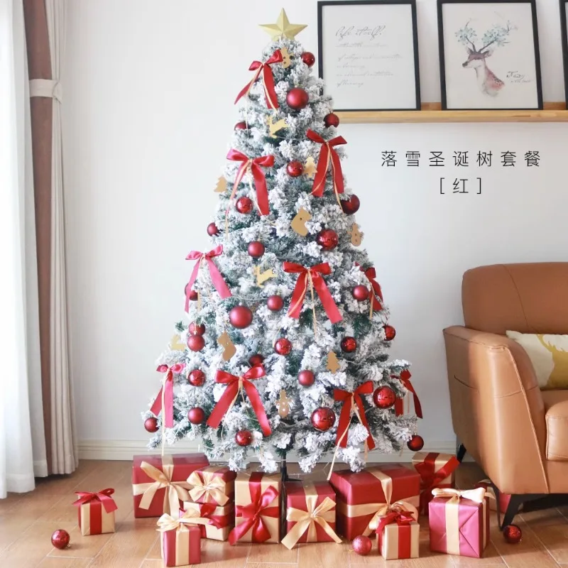 Flocking Christmas Tree Home Package 1.5/1.8/2.1/2.4/3m White Snow ins Red Window Decoration