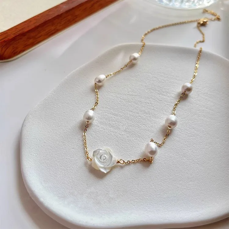 Neue Ankunft Süße Rose Blume Natürliche Süßwasser Perle 14K Gold Gefüllt Weibliche Kurze Kette Halskette Schmuck Hochzeit Geschenke Billig – Detail 3