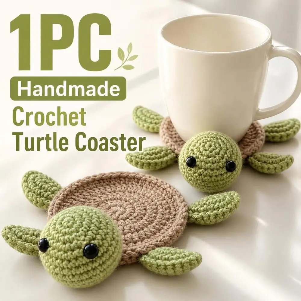 Handmade Crochet Turtle Coaster Heat-Resistant Animal-Shaped Knitted Cup Mat Reusable Non-slip Table Decor Coaster Home Decor