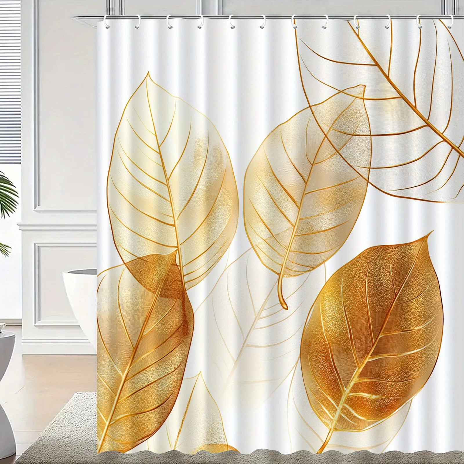 

1 шт. занавеска для душа с рисунком золотых листьев и крючками, перегородки для ванной комнаты, аксессуары для ванной комнаты, украшение для дома